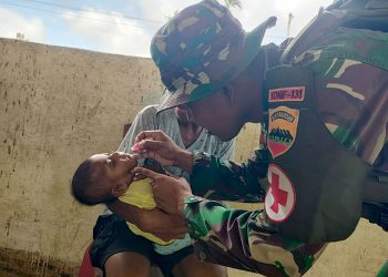 Satgas Yonif 131/BRS Gelar Posyandu di Kampung Kalimao