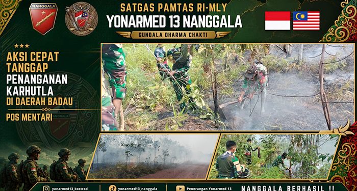 Prajurit Satgas Pamtas dan Warga Padamkan Karhutla di Perbatasan Kapuas Hulu