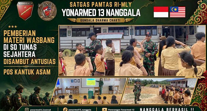 Satgas Pamtas Yonarmed 13/Nanggala Tanamkan Wawasan Kebangsaan kepada Siswa Perbatasan Kapuas Hulu